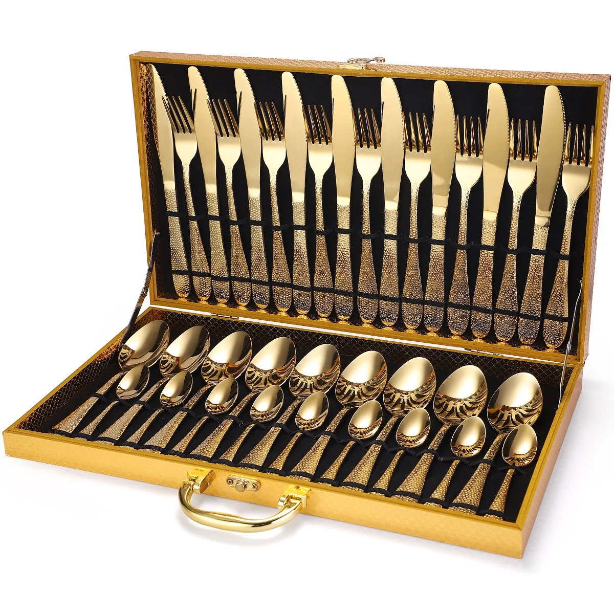 

Black silver rose gold custom logo stainless steel 36pcs cutlery set with case, Silver/black/colorful/gold/rose gold