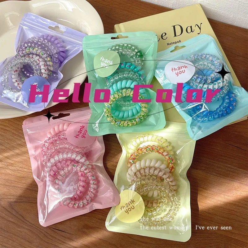 

In Stock! 6pcs/bag Fashion Colorful Phone Cord Hair Tie Korean Elastic Hair Ring Telephone Wire Hair Band For Women