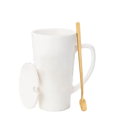 

Mikenda Coffee Cup Ceramic Mug High Quality Creative with Spoon Lid, Can be customized