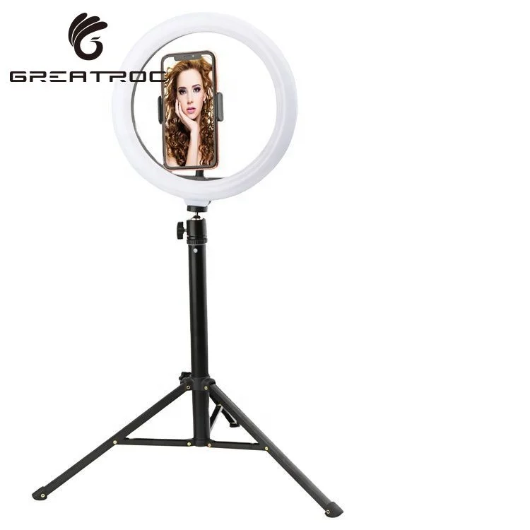 

Great Roc anillo de luz led 10 inch floor selfie light ring YouTube Video Live Stream Makeup Photography led circle ring light, Black,white