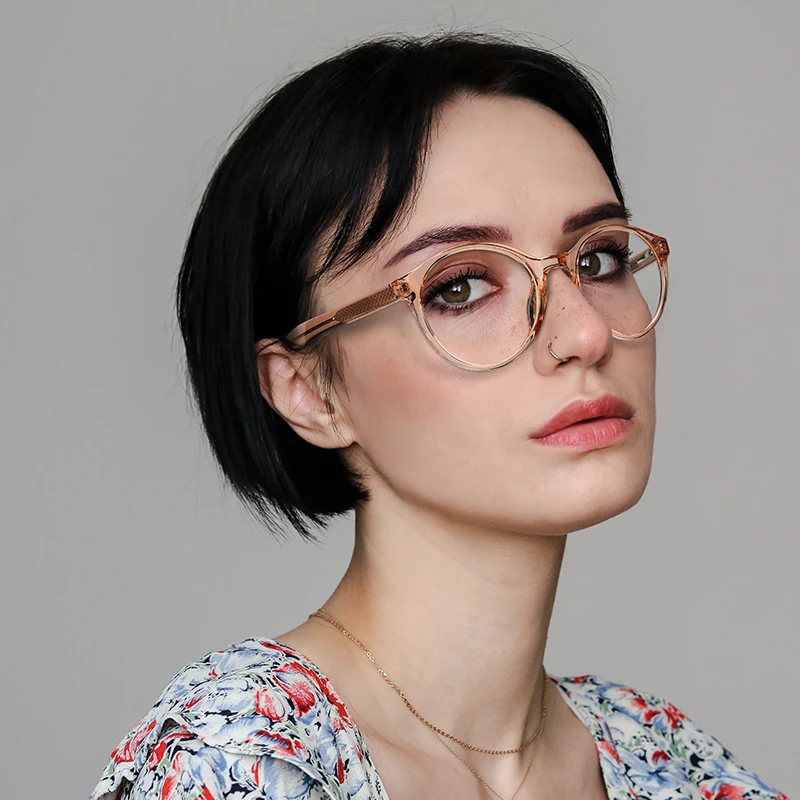 

TR New Round Frame Retro Men's and Women's Anti-Blue Light Lens Spring Pin Eyeglass Frame 2007, 6 colors