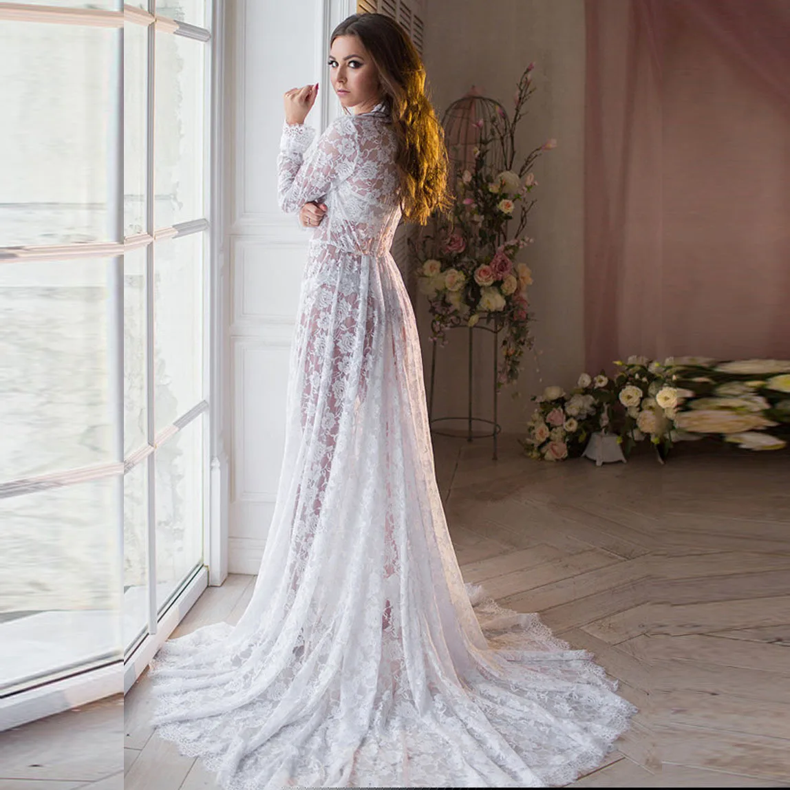 

Sexy Women Pregnant Dress Lace Baby Shower Photography Tail Maternity Dresses