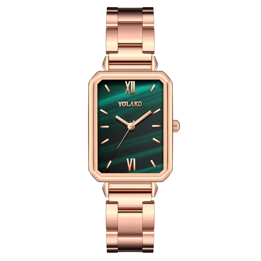 

YOLAKO brand square dial fashion and elegant French style steel band ladies quartz watch, As picture