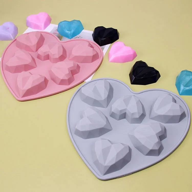 

Y3102 wholesale 6 cavity diamond heart shaped silicone chocolate molds, Blue