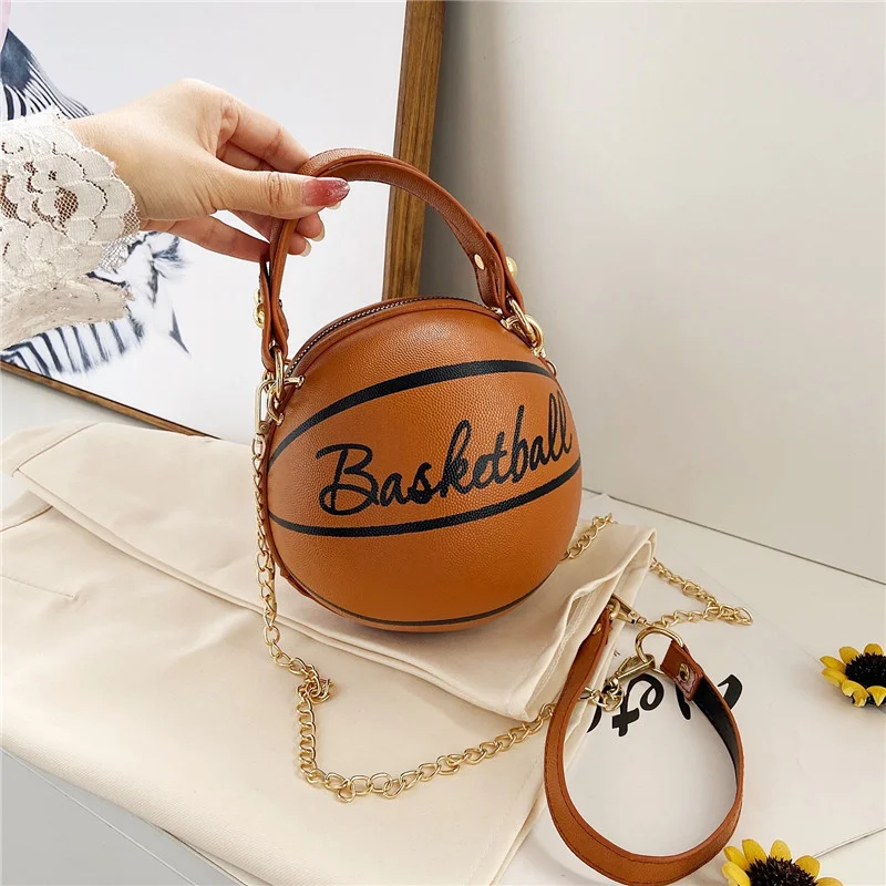 

Women Fashion Personality Basketball Purse Bag Creative Letter Chains Shoulder Messenger Bag Female Mini Round Handbag