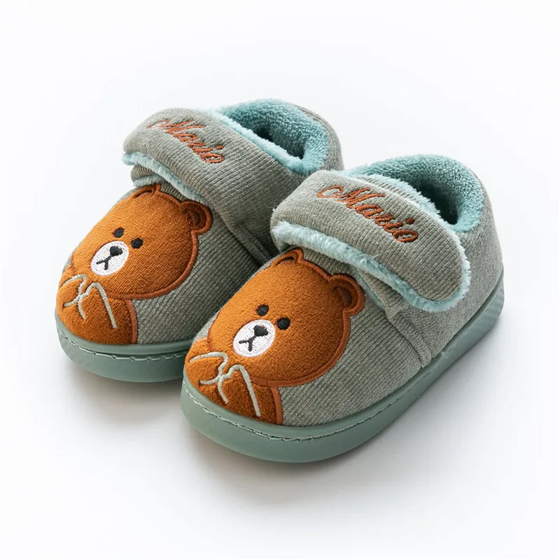 

2020 cute bear cute buckle boys and girls non-slip warm cotton slippers