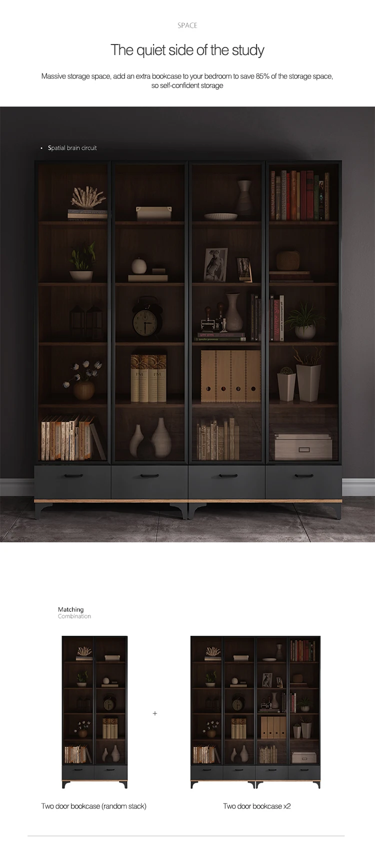 Modern simple bookcase small family study type glass door bookcase Storage Cabinet