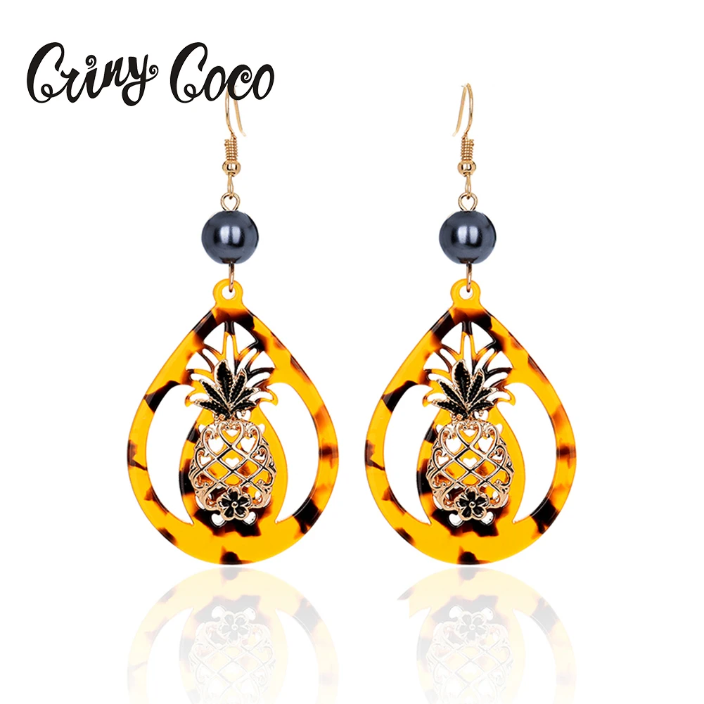 

Cring CoCo Holiday Simple Earrings Acrylic Waterdrop Shape Pineapple Hawaiian Earrings Jewelry, Yellow