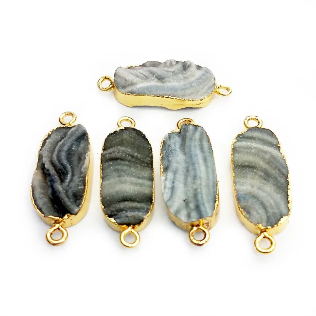 

Wholesale Natural Oval Shape Sliced Gray Stone Gold Bezel Setting Crystal Raw Druzy Agate Gemstone Necklace Pendant Jewelry, Multi natural pendant