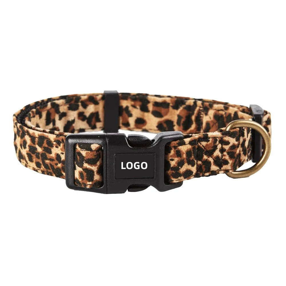 

Wholesale Stock Factory Custom Print New Design Tag Adjustable Webbing Small Big Large Polyester Fashion Leopard PET Dog Collar, Customized color