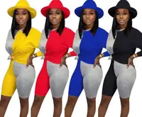 

2020 Summer Patchwork Colour Full Sleeve Shorts Sets 2 Piece Outfit Women's Sportwear Tracksuit