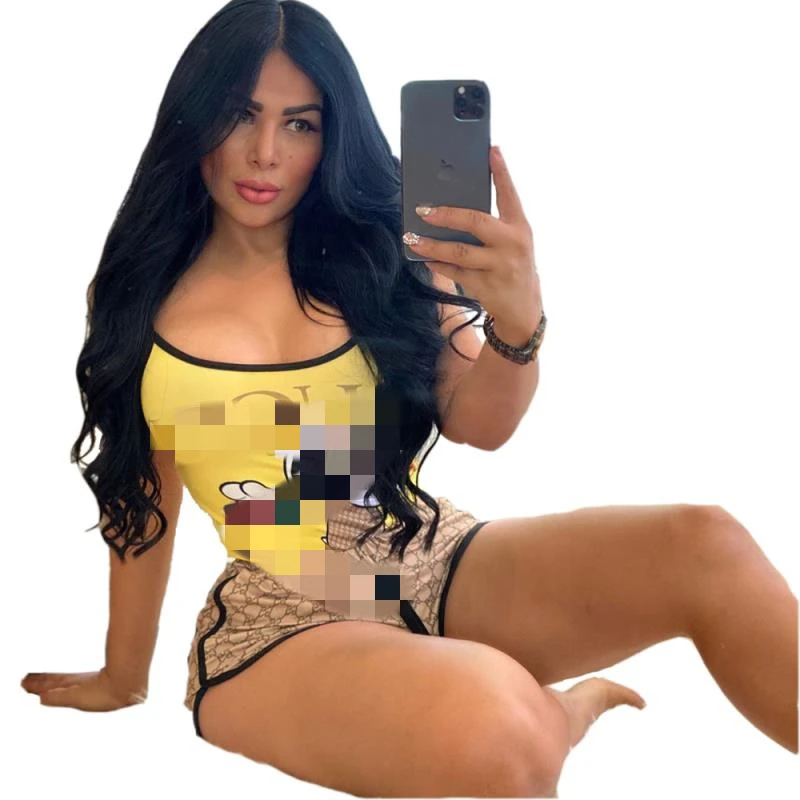 

Summer 2021 fashion lady suit C * * C white Wholesale clothing printing short pants two piece female joint womens clothes set, Picture