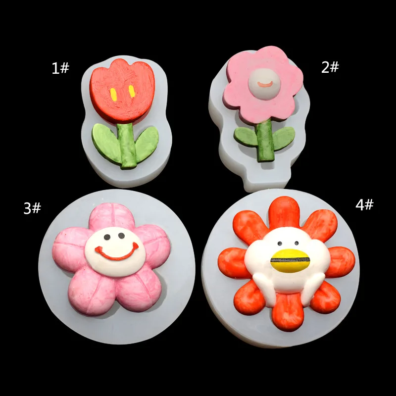 

4 kinds car aromatherapy decoration diy plaster glue mold cartoon flowers silicone molds cake tools, As picture