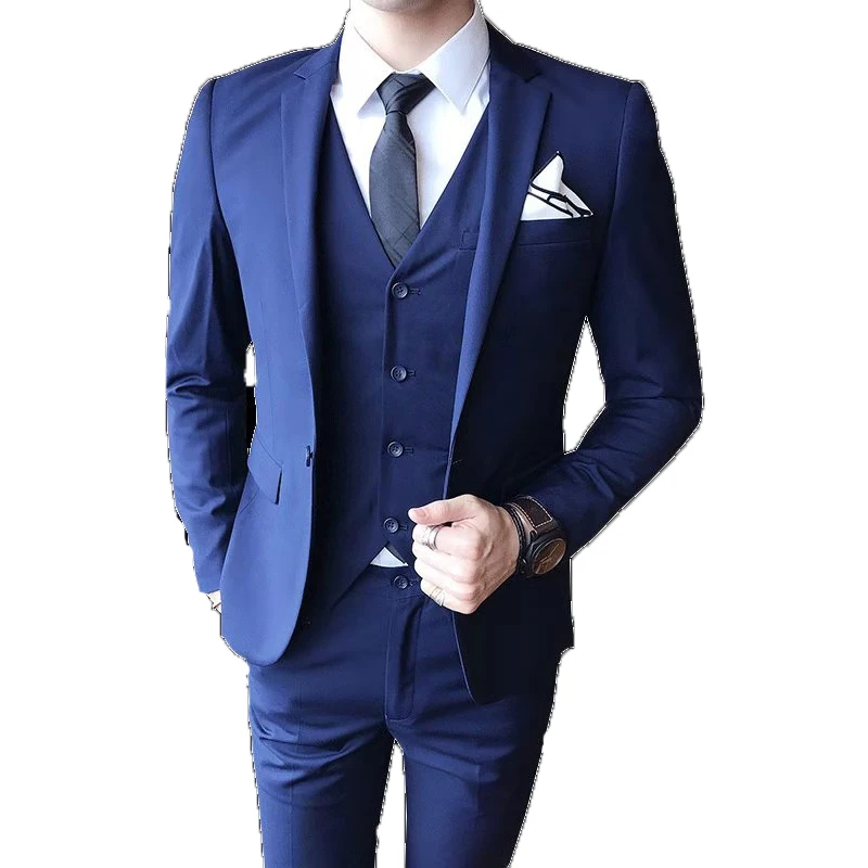 

New Gentlemen British Slim Fit Suit Men's Fashion 2-Piece Business Blazer Jacket Vest Trouser Suits Set for Men, As picture