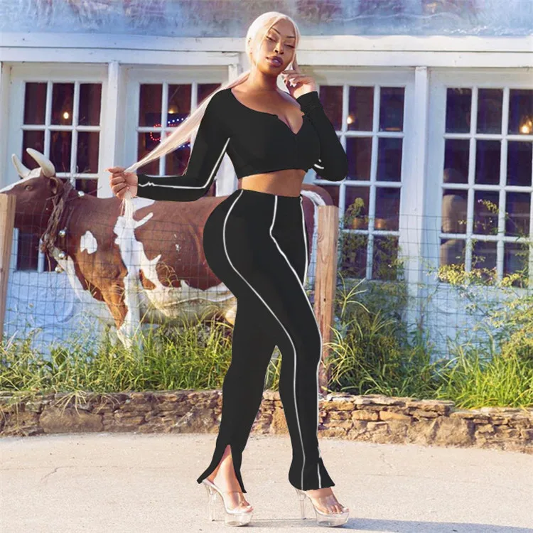 

*GC-T128 2020 new arrivals Women hotsale reflective two piece set ladies low cut sportswear 2 piece set 2020 new design clothes