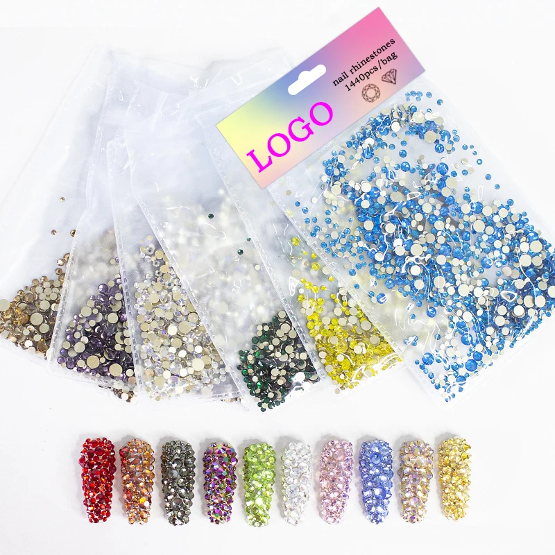 

1440 Pcs Bulk Flatback Nail Crystal Diamond Rhinestones stone for Nails Art Design Decoration, Colorful