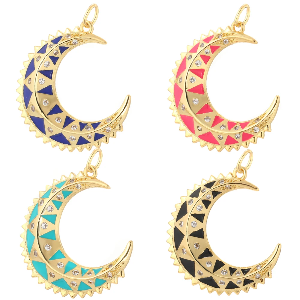 

Non Tarnish Enamel Pink Moon Charms Pendant 18k Gold Colorful Women's Jewelry Accessories For Bracelet Making