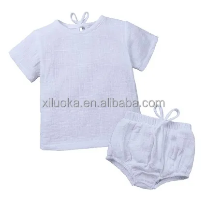 

Wholesale High Quality Fashion Pure Color Muslin Sleeveless Baby Boy Sets, Picture