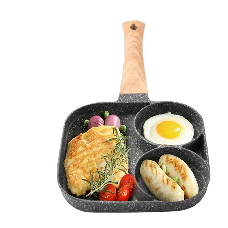 

Factory direct selling multifunction rectangular steak Non-stick medical stone four holes egg fry pan kitchen frying pan