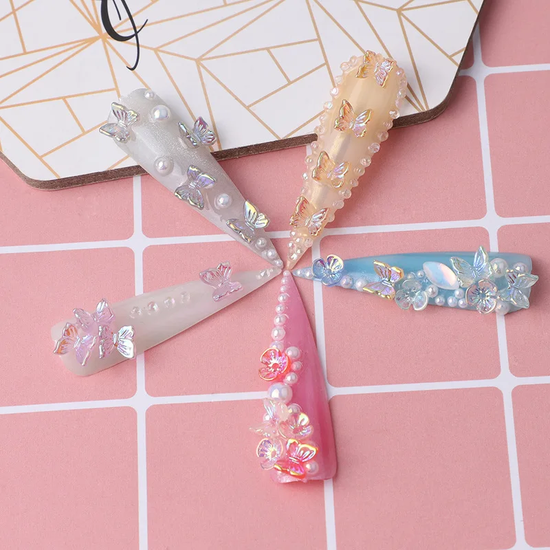 

Nail Decals Nail Art Decals Aurora Colorful Resin Hot Sale 3D Butterfly Bear Bow 50 Boxes Easy Apply