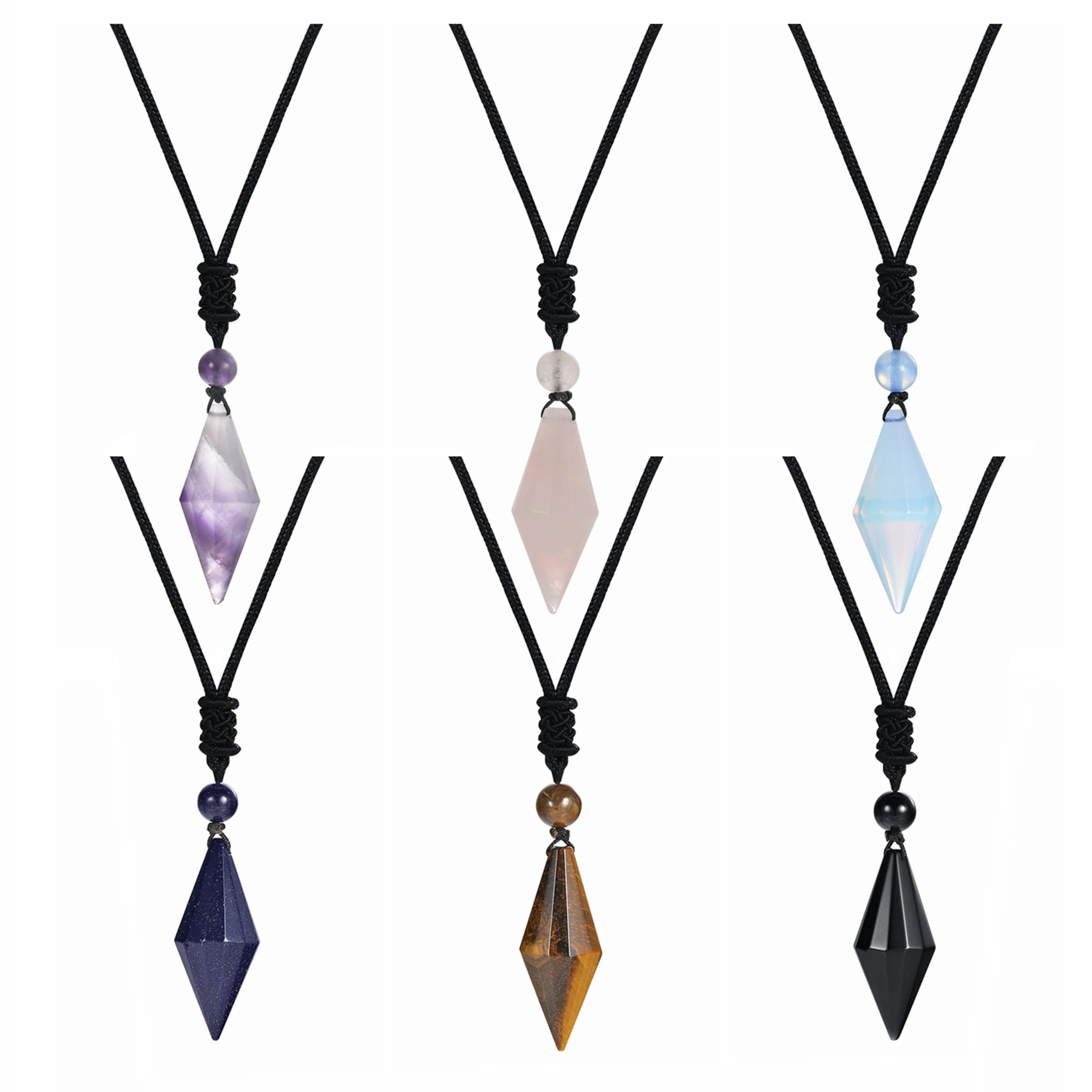 

Natural Crystal Quartz Hexagonal Cone Pendant Necklace for women Men Double Point Faceted Cut Healing Stone Jewelry, Picture shows