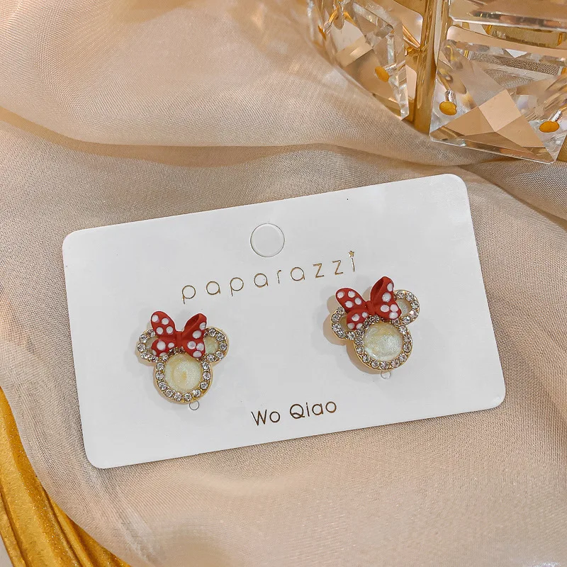 

Diamond-studded bow mickey Head 925 silver needle earrings small mouse earrings stud earrings