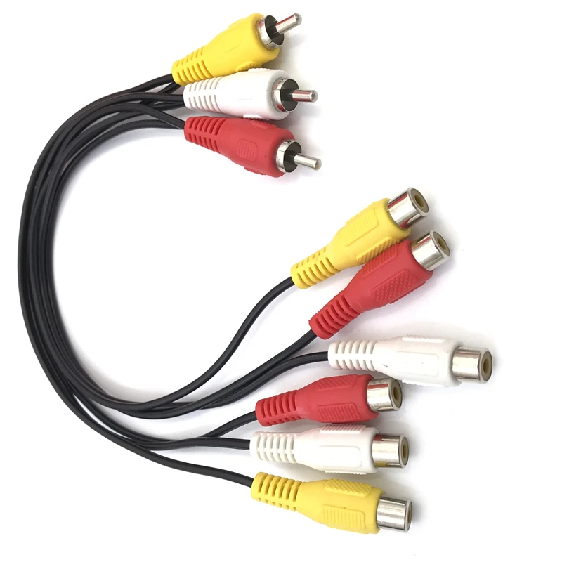 

3 RCA Male To 6 RCA Female Plug Splitter 3RCA Adapter Cable Audio TV DVD Video Adapter AV Cable RCA split cable male to 2 female