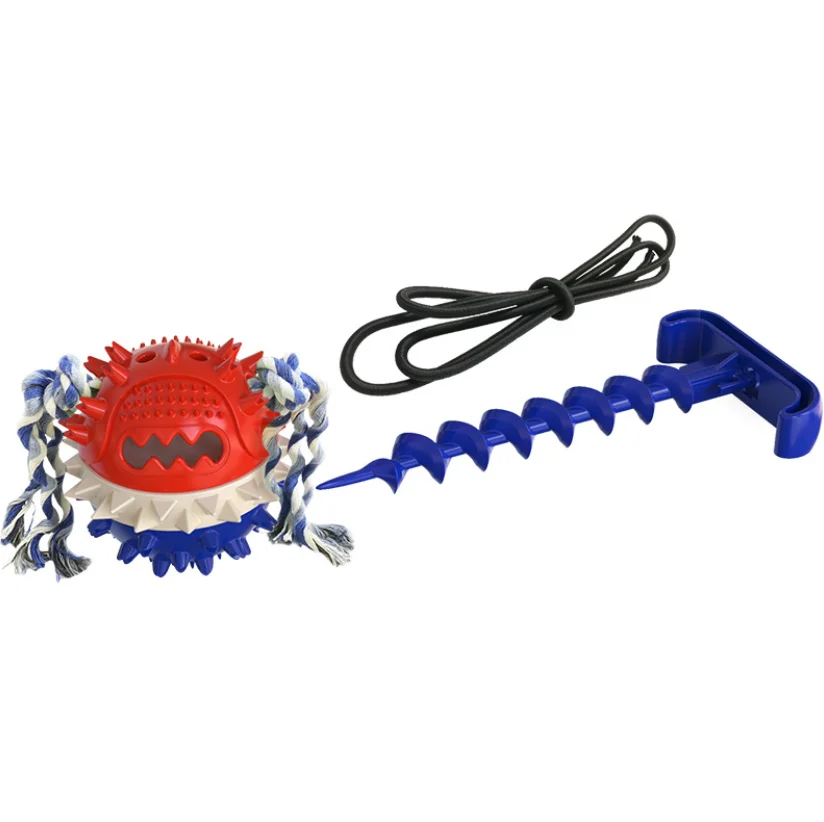 

Amazon Hot Sale Bite Resistant Out Training Tug of War Dog Chew Toys With Squeaky Ball and Powerful Rope, Blue red,orange yellow,custom