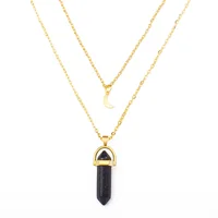 

Hot Selling On Amazon Women Double Layer Chain Crescent Moon Bullet Shape Natural Stone Necklace
