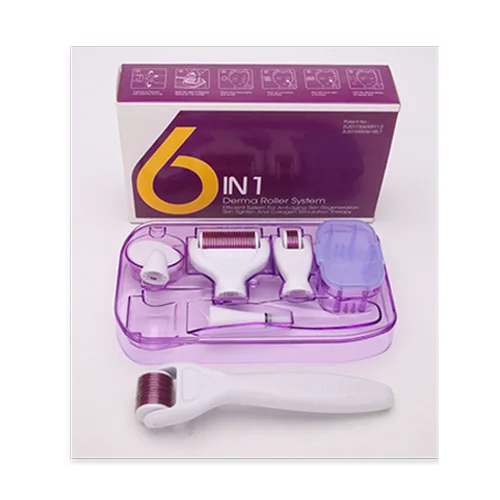 

2019 newest DRS 6 in 1 derma roller set with brus 12 / 300 / 720 / 1200 needles titanium micro needle therapy for skin care