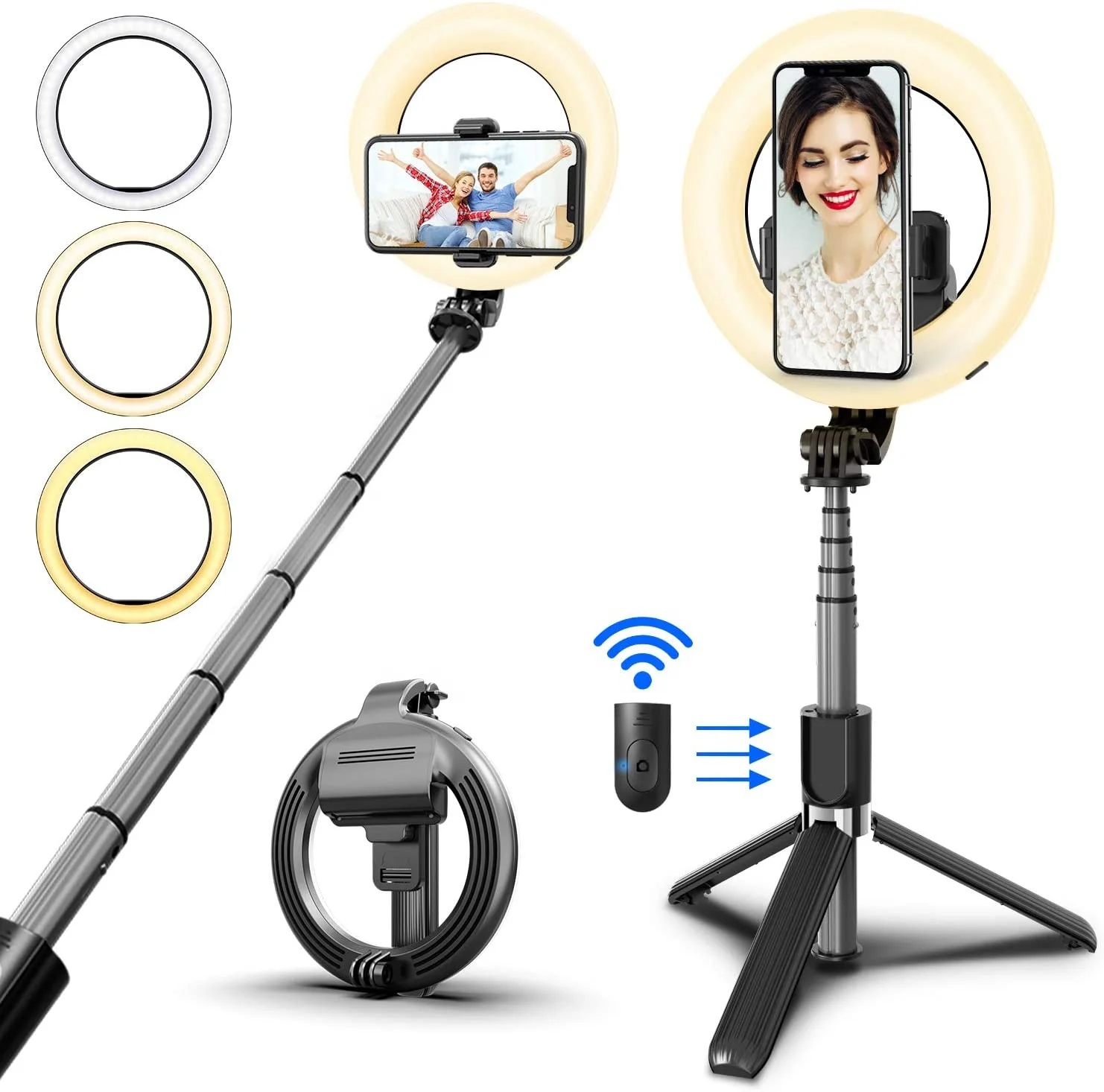 

L07 Self-timer One Portable 2 In 1 Changing Wireless Selfie Stick 5 Inch Selfie Ring Light With Tripod Stand, Black