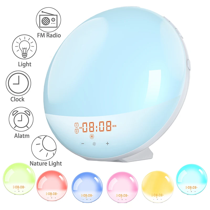 

WiFi Smart Wake Up Light Workday Clock Sunrise/Sunset Simulation 2 Alarms Works with Alexa Google Home Tuya app Remote Control