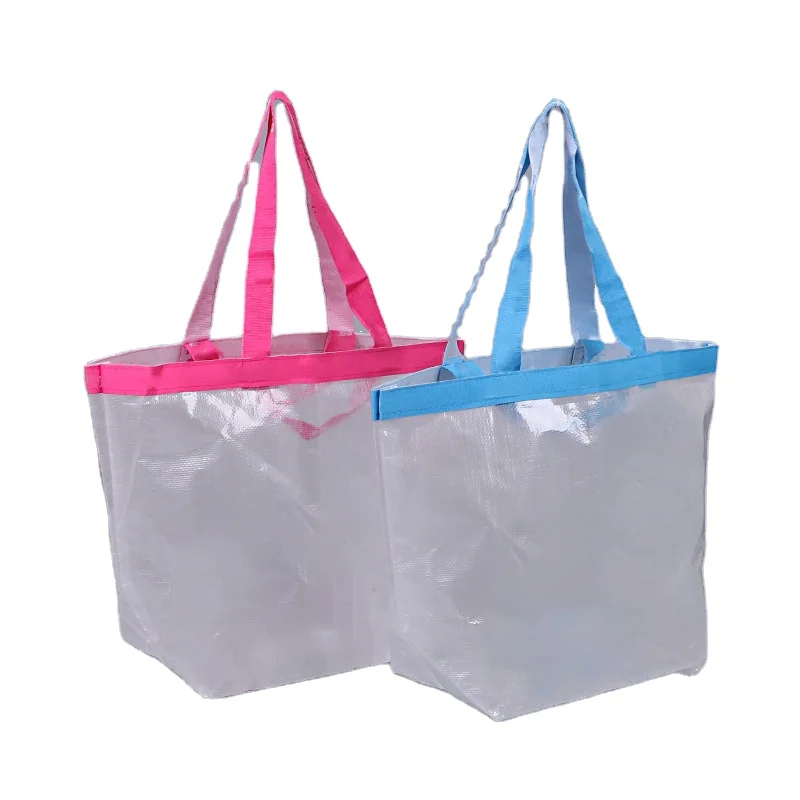 

RPET Blank Clear Transparent Plastic Tote Bag Shopping Bags With Double Handle
