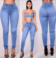 

Fashion high waist denim ripped jeans woman