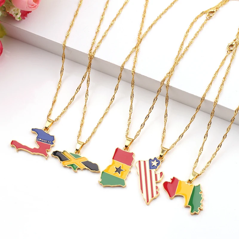 

Wholesale Country Map Gold Jamaica Pendant Vendors Africa Necklaces, As picture show
