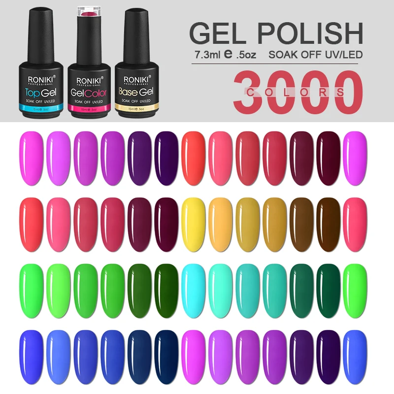 

RONIKI nail supplies oem finger color soak off uv gel wholesale custom private label regular vegan nail polish, More than 3000 colors