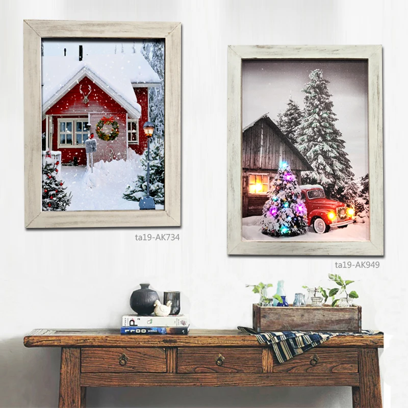 

Xmas Wood Frame Light up Stretched Canvas LED Picture Print Wall Art, Cmyk