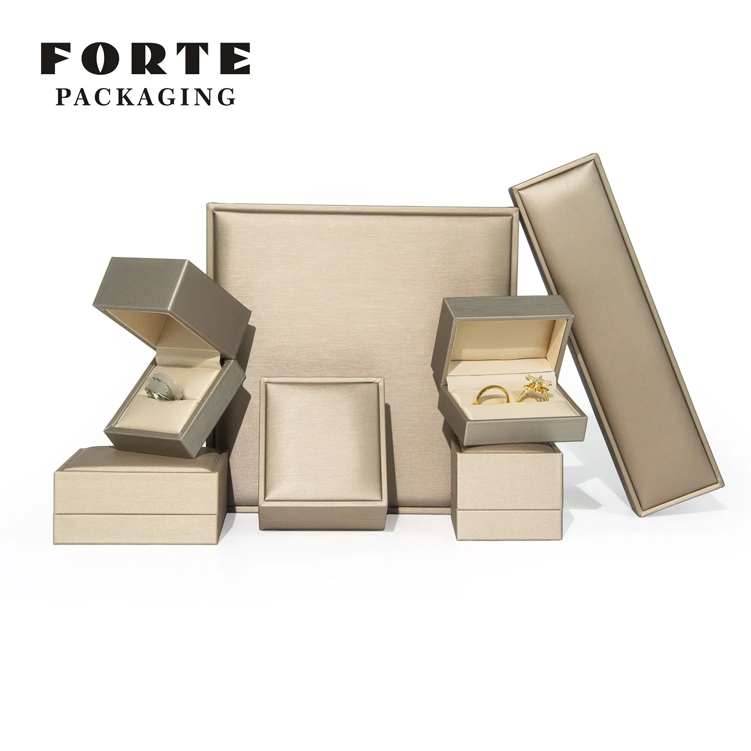 Forte Wholesale Jewelry Packaging gold leather Ring box  Custom Logo Luxury PU leather Jewelry Box