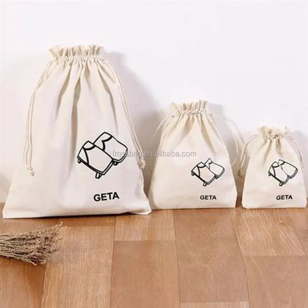 Silk Ribbon Customization Canvas Cotton Drawstring Shoe Bags With
