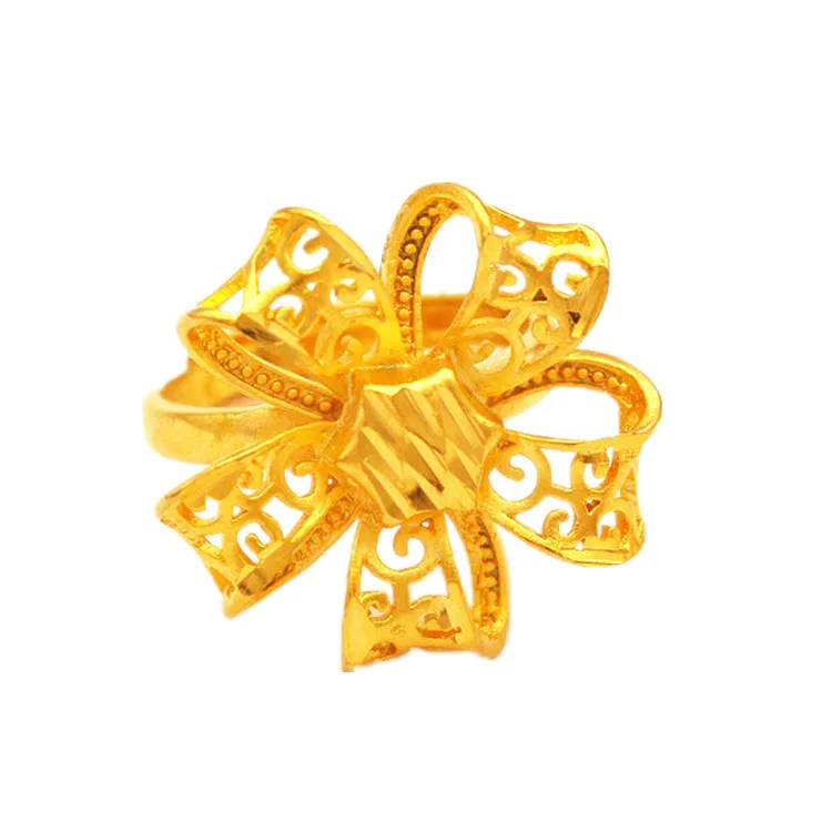 

Brass Gold Plated Jewelry Wholesale Vietnam Sand Gold Opening Ladies Big Peacock Flower Ring Wedding Bridal Jewelry
