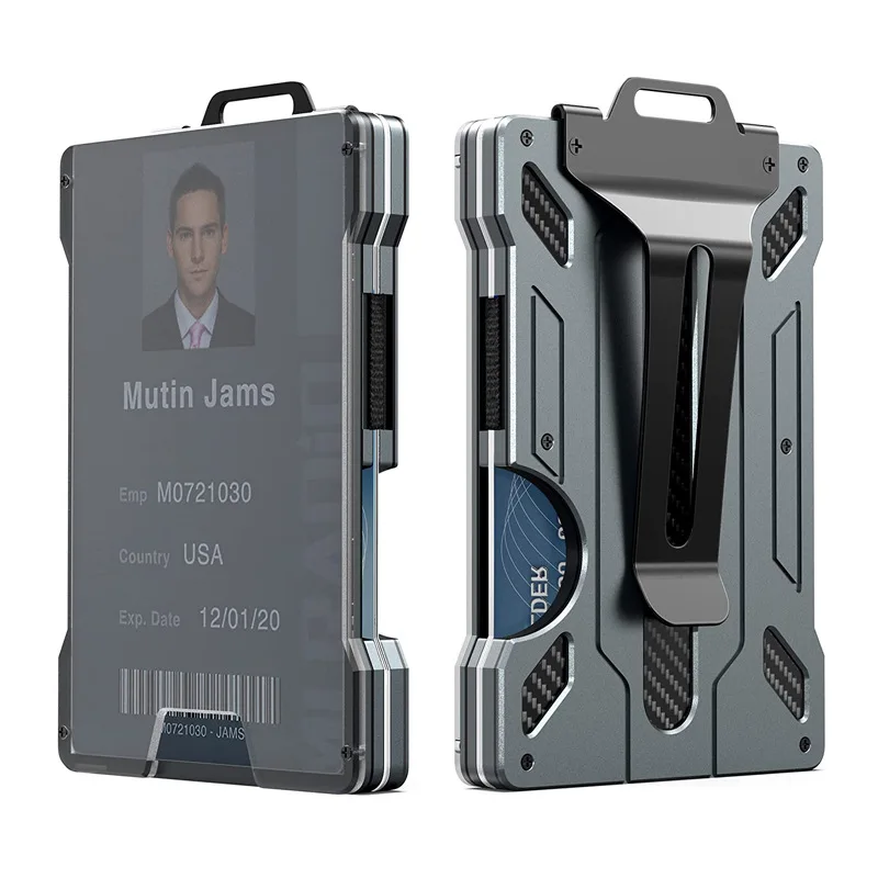 

Slim Aluminum Metal Money Clip with 1 Clear window ID Badge Holder RFID Blocking Holds up 15 Cards with Cash Clip Ultra-Thin