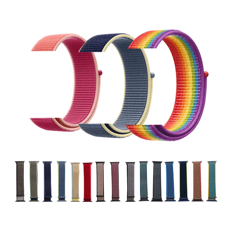 

Replacement Woven Bracelet Watch Strap Fabric Wristband rainbow sport loop Nylon Strap for Apple iwatch 6/SE/5/4/3/2, 72 colors