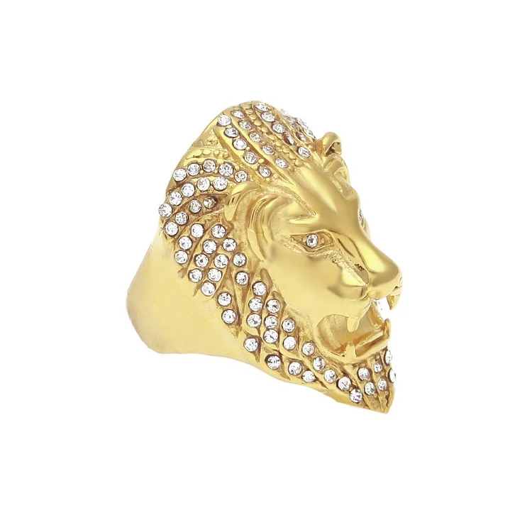 

Hot Sale Men's Luxury Vacuum Plating Color Preserving Ring 18k Gold Plated Lion Head Men's Ring