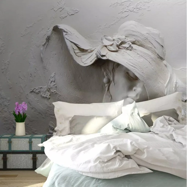 Hot Selling Custom 3D Wall Paper Embossed Grey Beauty Photo Wall Mural For Living Room Bedroom Wallpaper Home Decoration