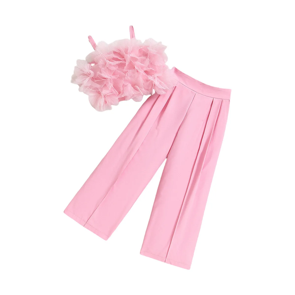 3D Floral Tube Top & High Waisted Trousers Set