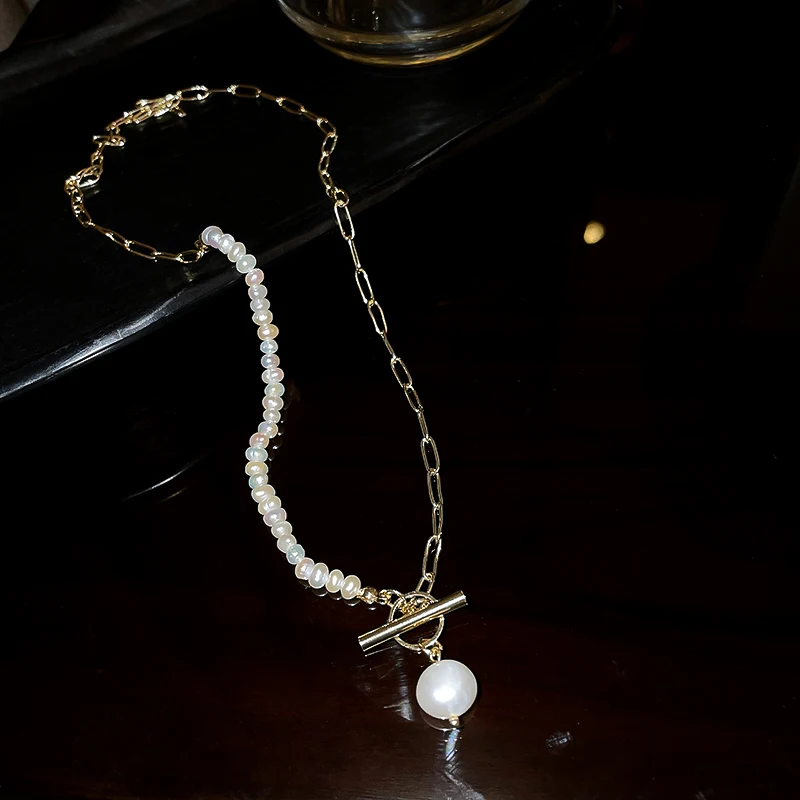 

fashion trendy splicing chain pearl pendant necklace for girls