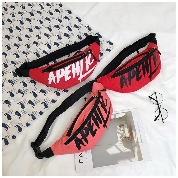 

Top Sale Wholesale Fashion Adjustable Belt Travel Sport Unisex Canvas Fanny Pack Waist Bag, Black/white/red/peach