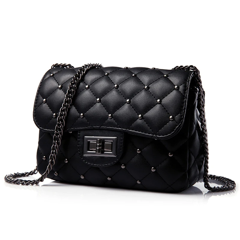 

Spring New Vintage Rivet Small Square Crossbody Bags Mini Women Handbag Lock Pu Leather Chain Shoulder Bag