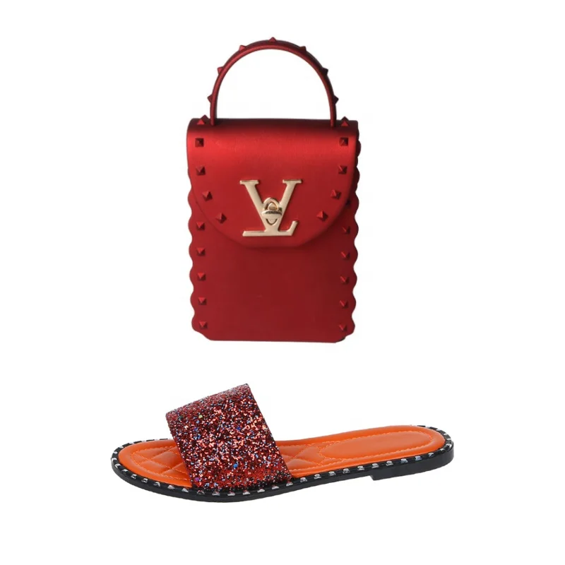 

2021 Luxury Rivet bolso hand bag handtasche slides tiktok lv sandal Pvc Jelly tik tok purse And Slippers Set Handbags For Women, Multicolor optional