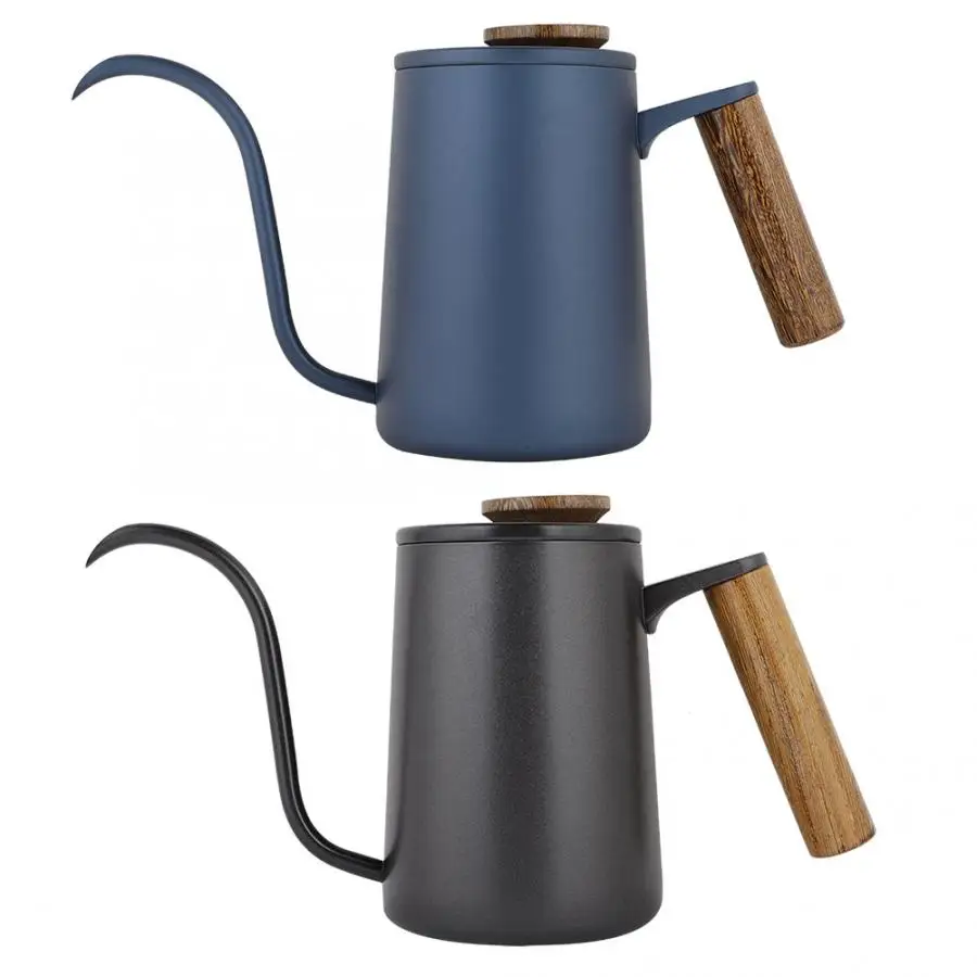 

New Design 600ml Stainless Steel Handle Drip Coffee Pot With Lid Spout Long Mouth Coffee Kettle, White, black, blue